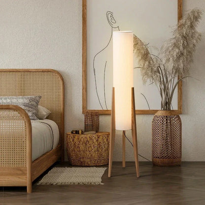 Lampadaire bois massif — Abat-Jour Lin, Style Nordique
