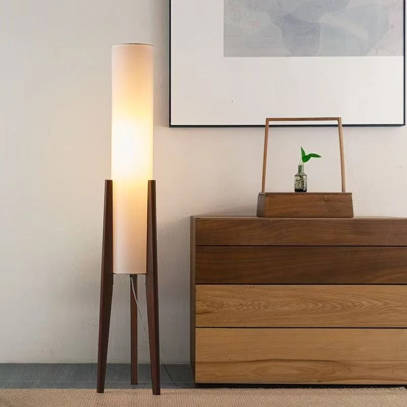 Lampadaire bois massif — Abat-Jour Lin, Style Nordique