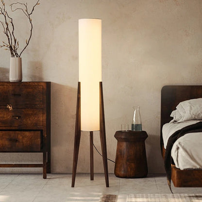 Lampadaire bois massif — Abat-Jour Lin, Style Nordique