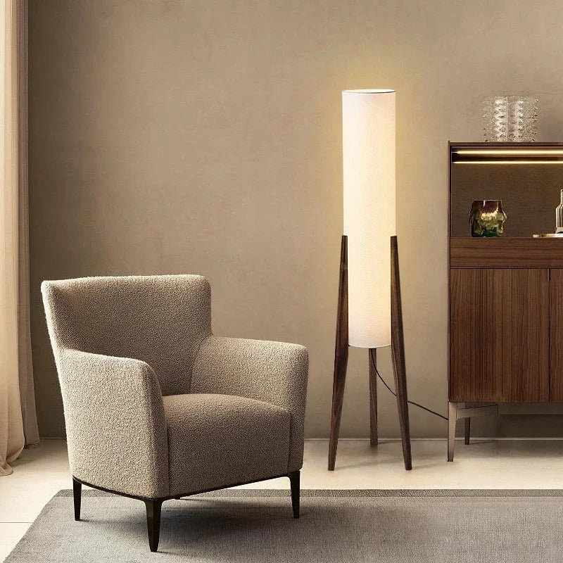 Lampadaire bois massif — Abat-Jour Lin, Style Nordique