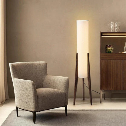 Lampadaire bois massif — Abat-Jour Lin, Style Nordique