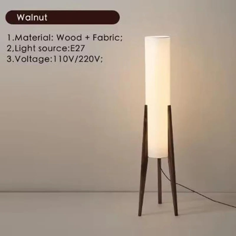 Lampadaire bois massif — Abat-Jour Lin, Style Nordique