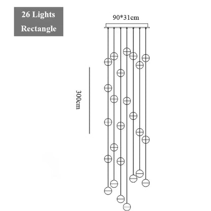Lustre cascade cristal — cage d'escalier et double hauteur