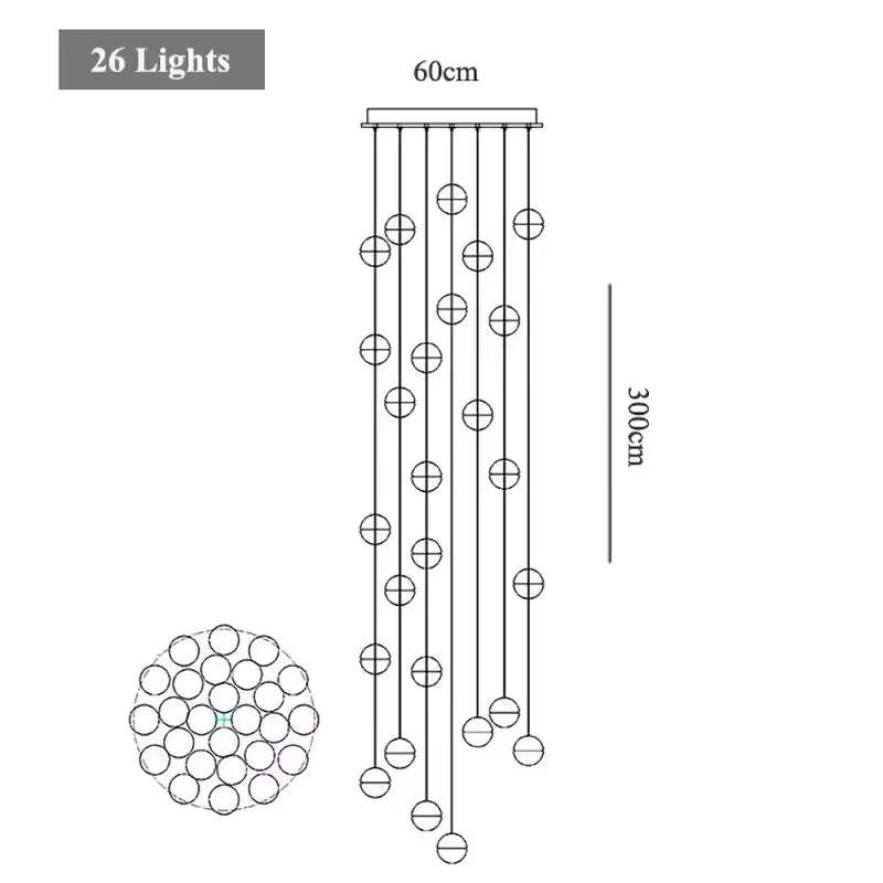 Lustre cascade cristal — cage d'escalier et double hauteur