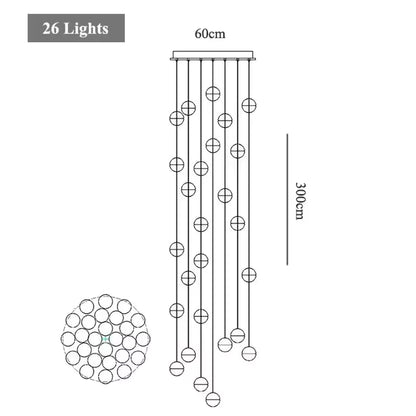Lustre cascade cristal — cage d'escalier et double hauteur