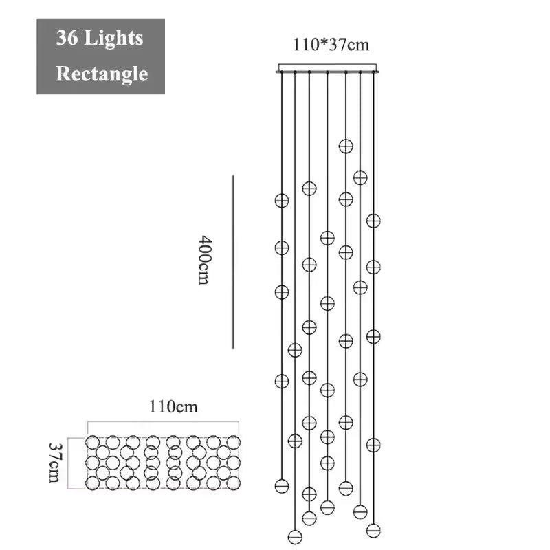 Lustre cascade cristal — cage d'escalier et double hauteur