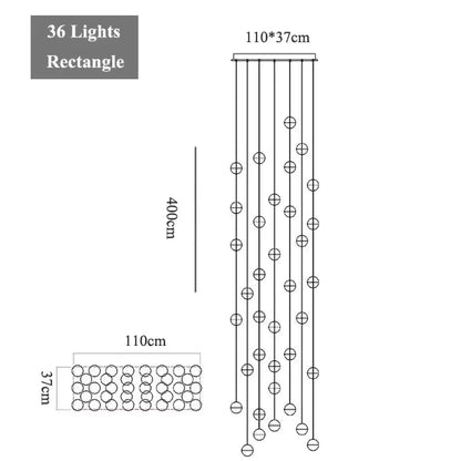 Lustre cascade cristal — cage d'escalier et double hauteur