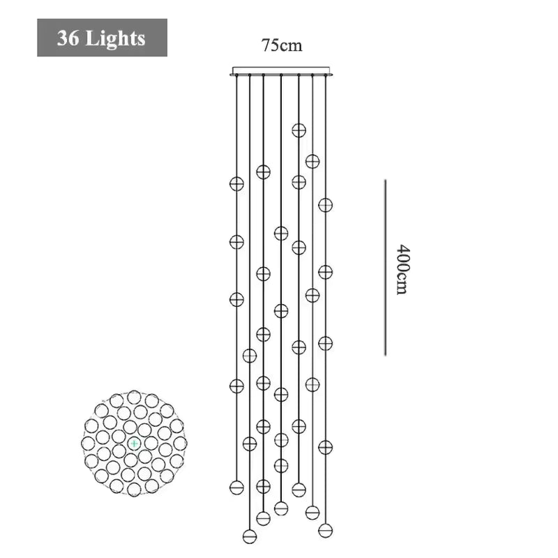 Lustre cascade cristal — cage d'escalier et double hauteur