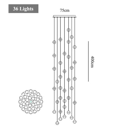Lustre cascade cristal — cage d'escalier et double hauteur