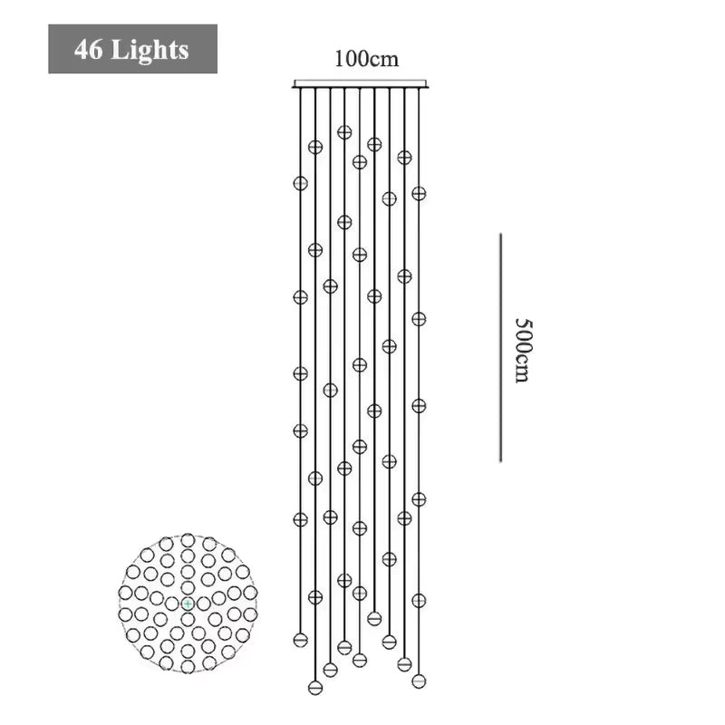 Lustre cascade cristal — cage d'escalier et double hauteur