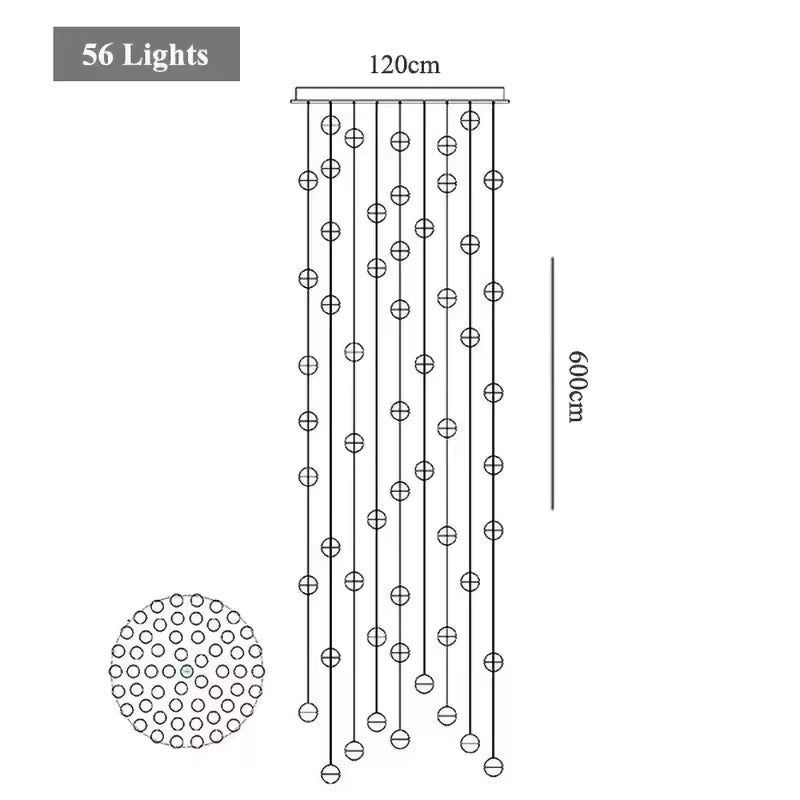 Lustre cascade cristal — cage d'escalier et double hauteur