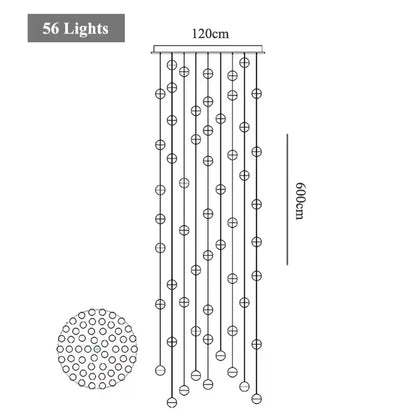 Lustre cascade cristal — cage d'escalier et double hauteur