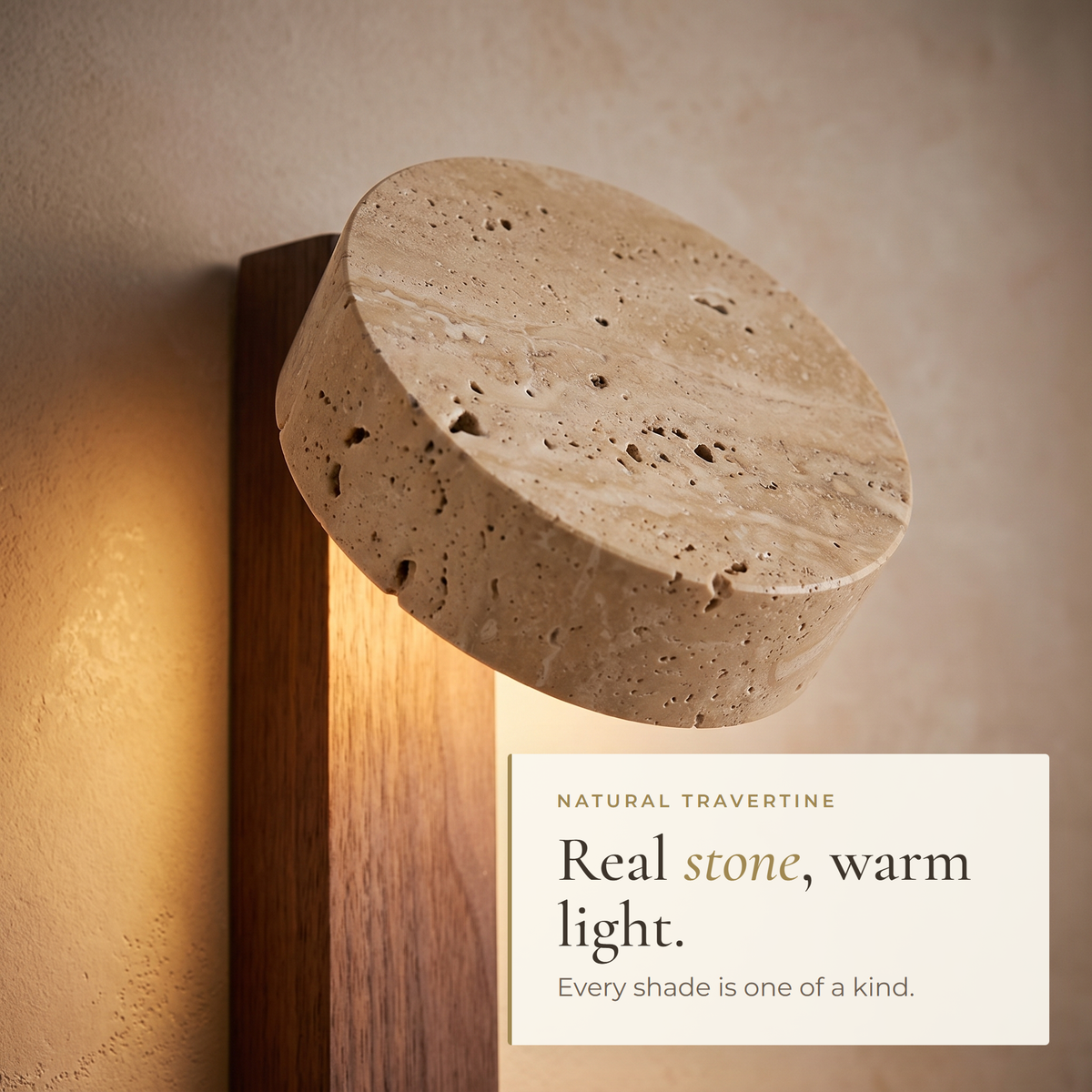 Natural travertine shade, real stone and warm light