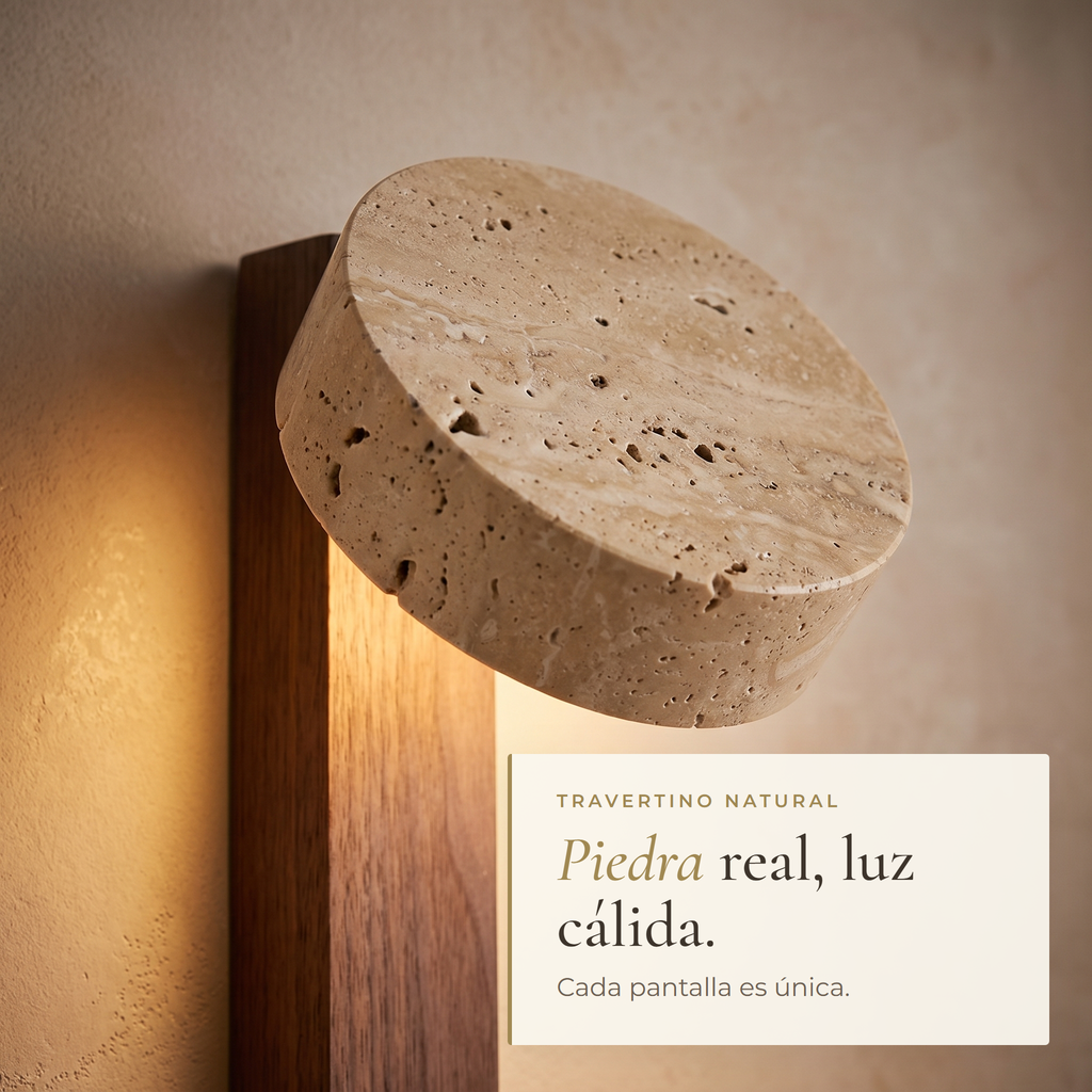 Natural travertine shade, real stone and warm light